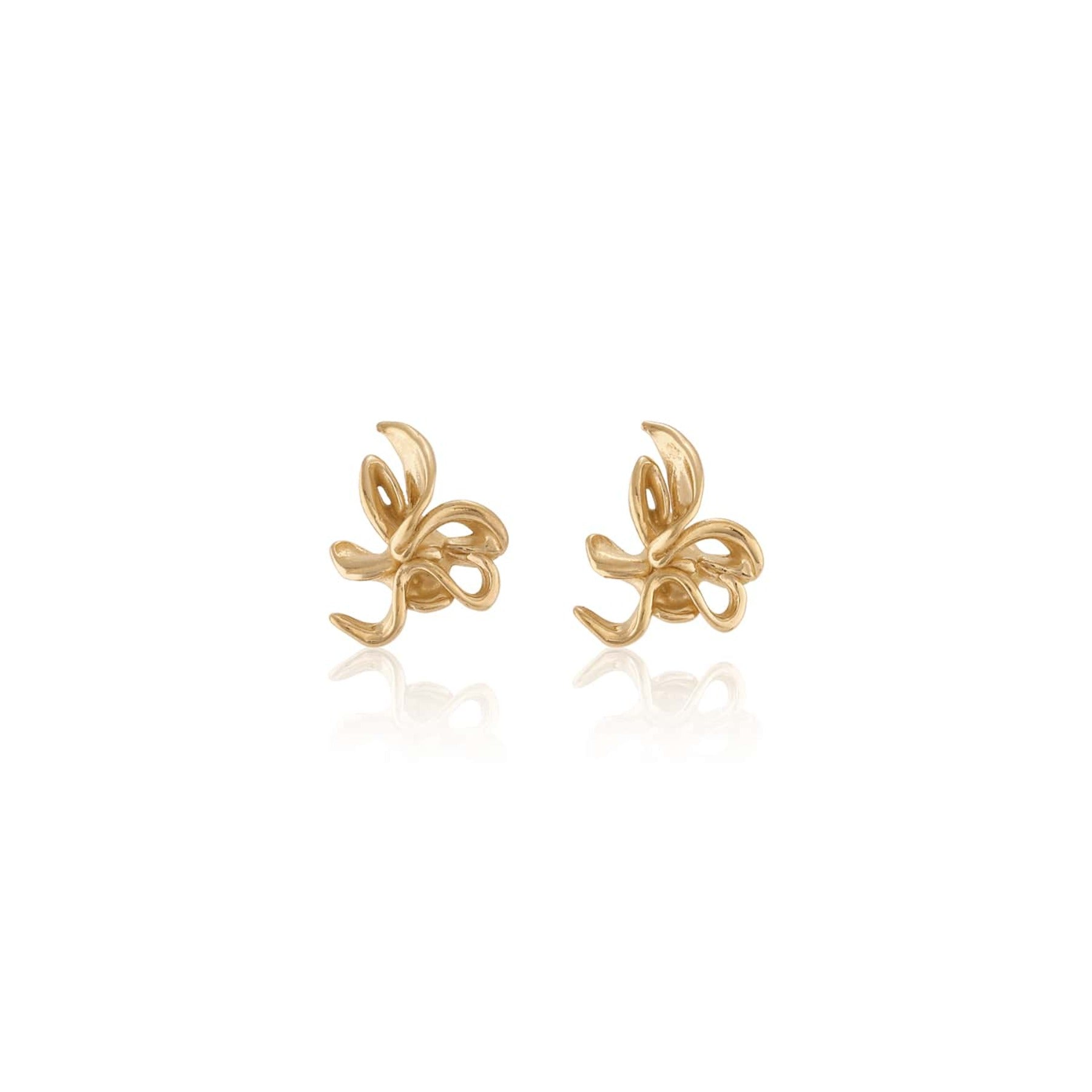 Abstract sculptural lily flower stud earrings in 18k gold vermeil.