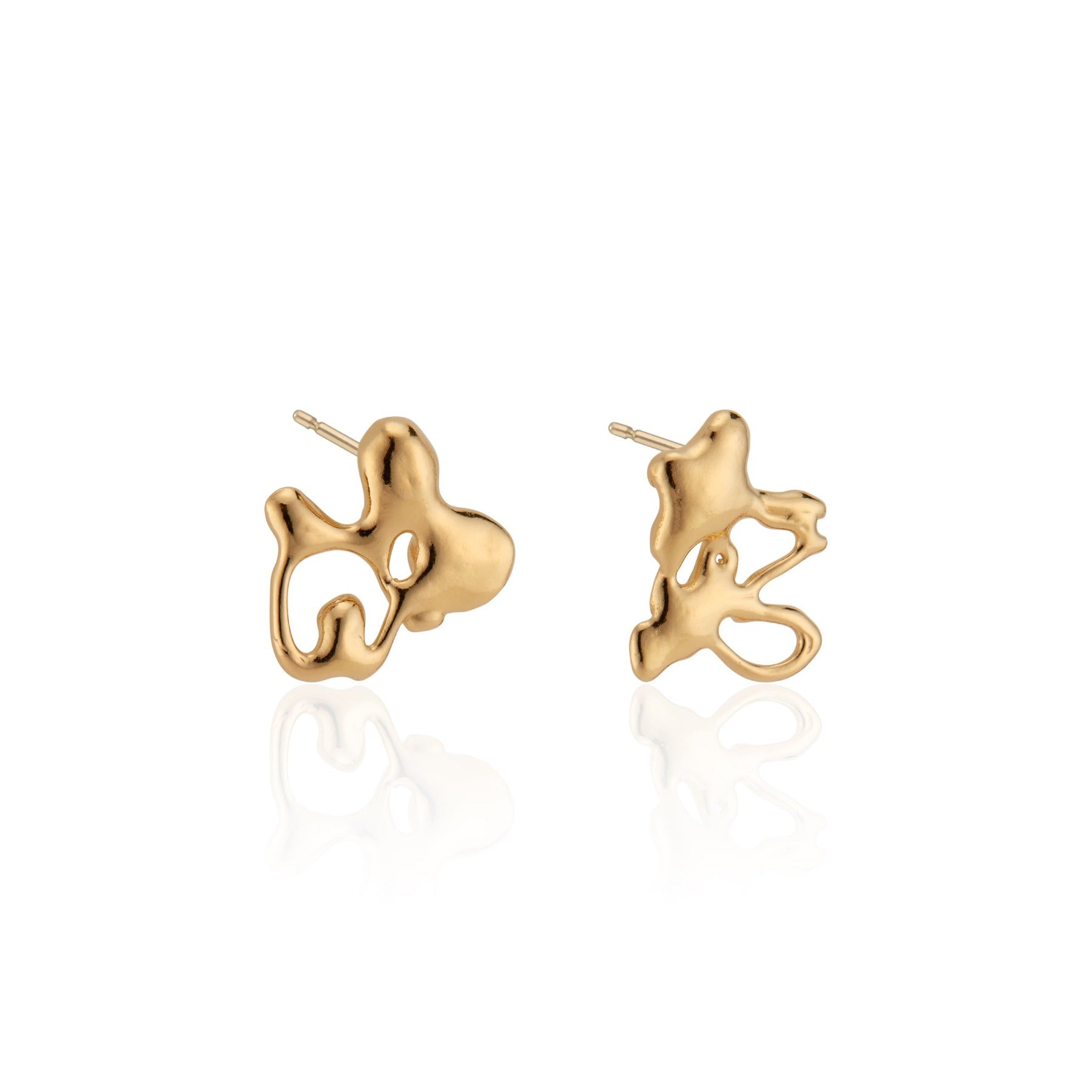 Abstract, squiggle puzzle piece stud earrings in 18k gold vermeil.