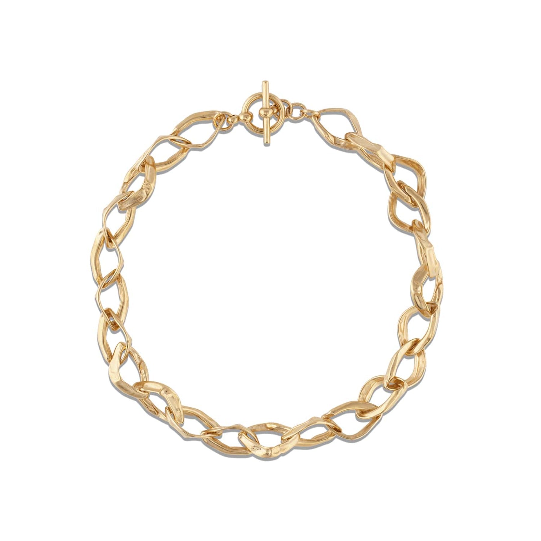 Abstract chunky gold chain statement choker necklace with toggle clasp in 18k gold vermeil.