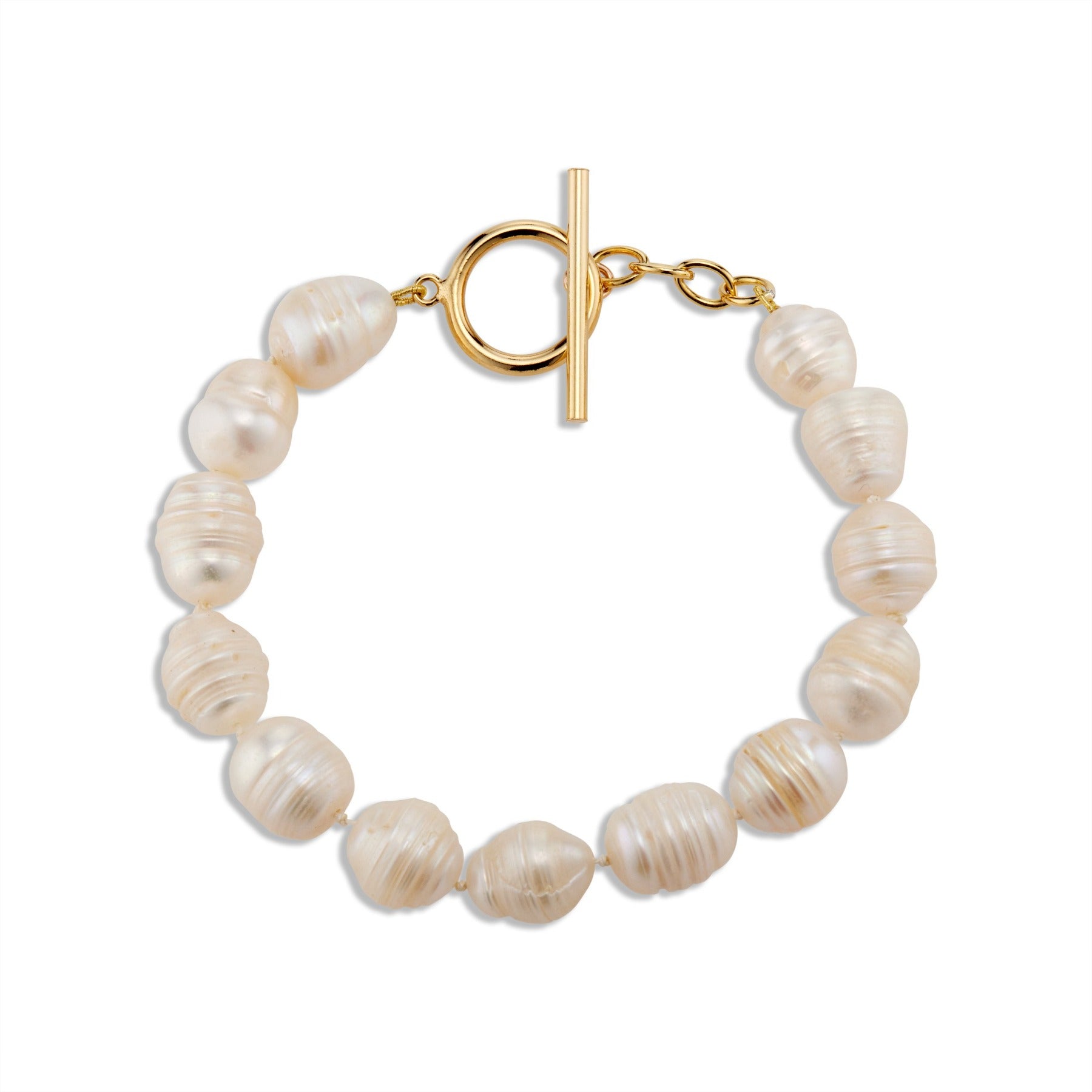 Potato pearl bracelet with 14k gold filled toggle clasp.