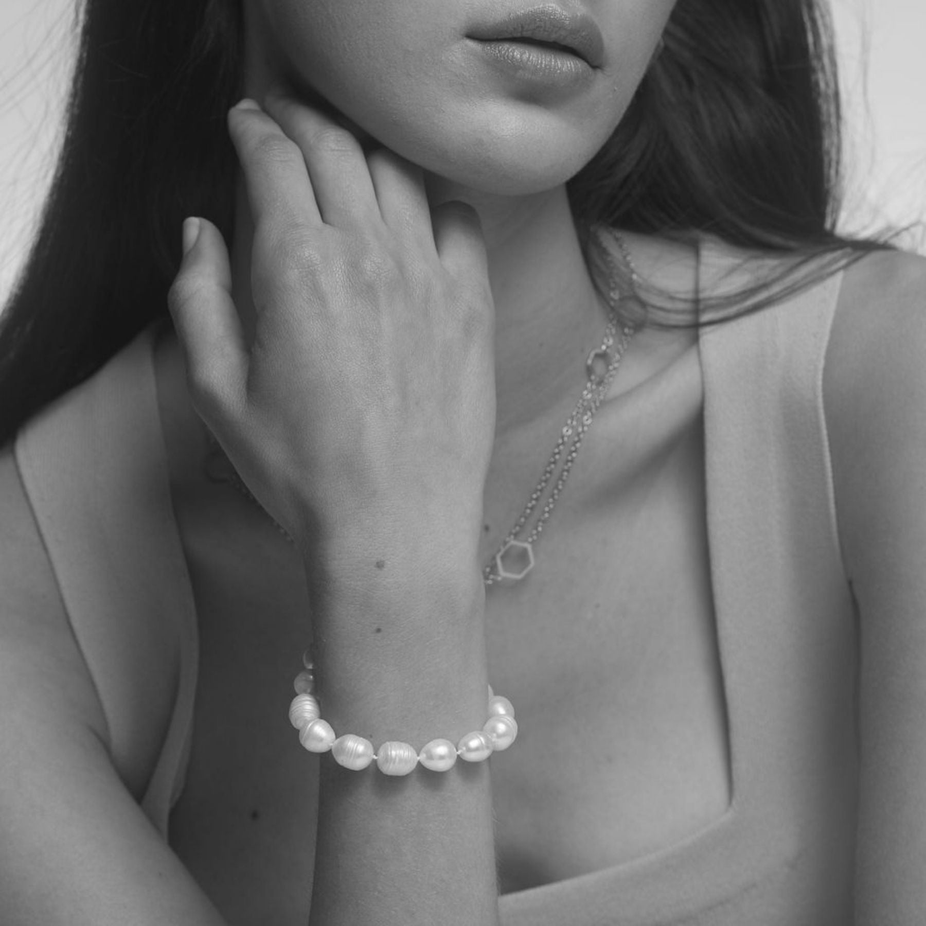 Freshwater cultured potato pearl bracelet with a 14k gold-filled toggle clasp.