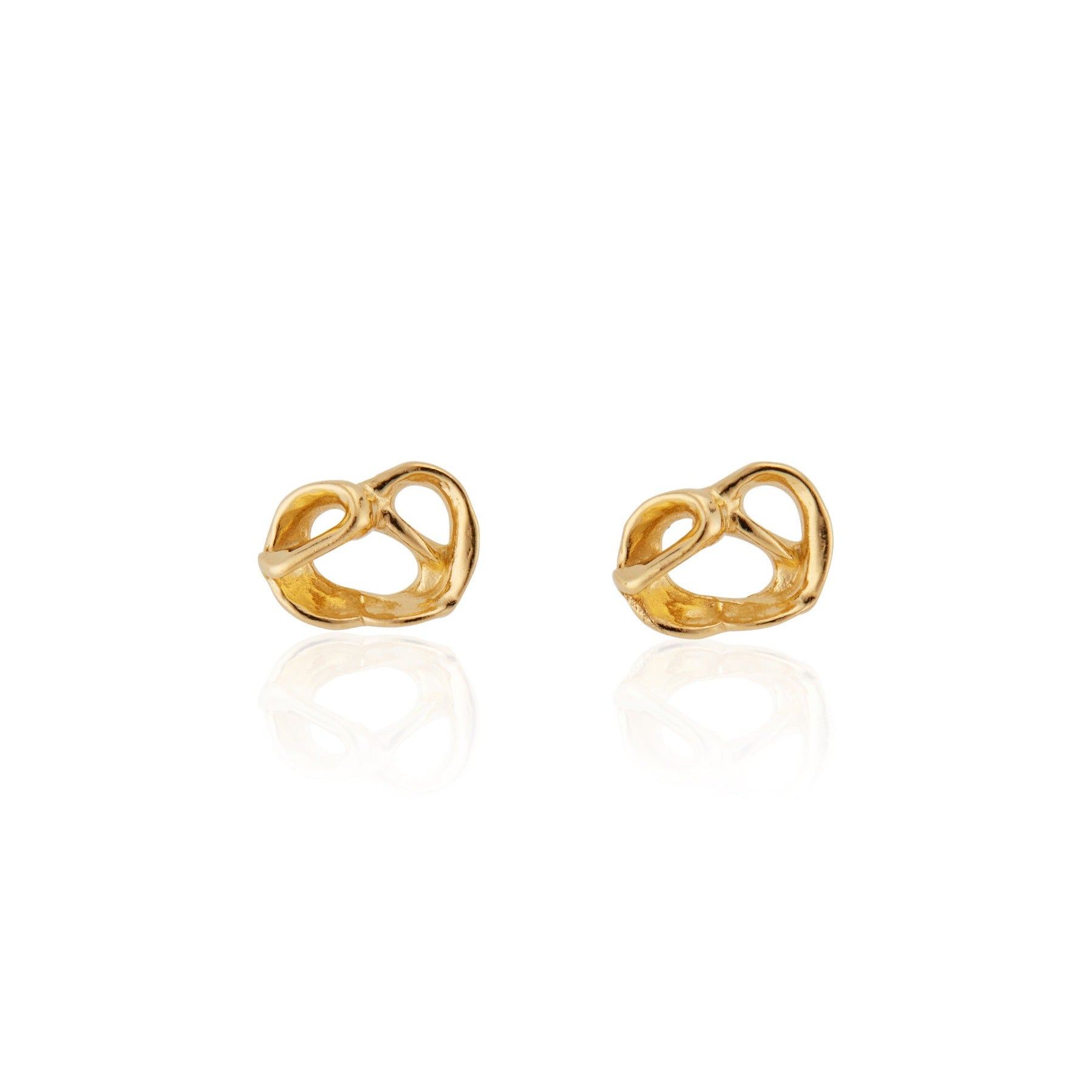 Organically shaped pretzel stud earrings in 18k gold vermeil.