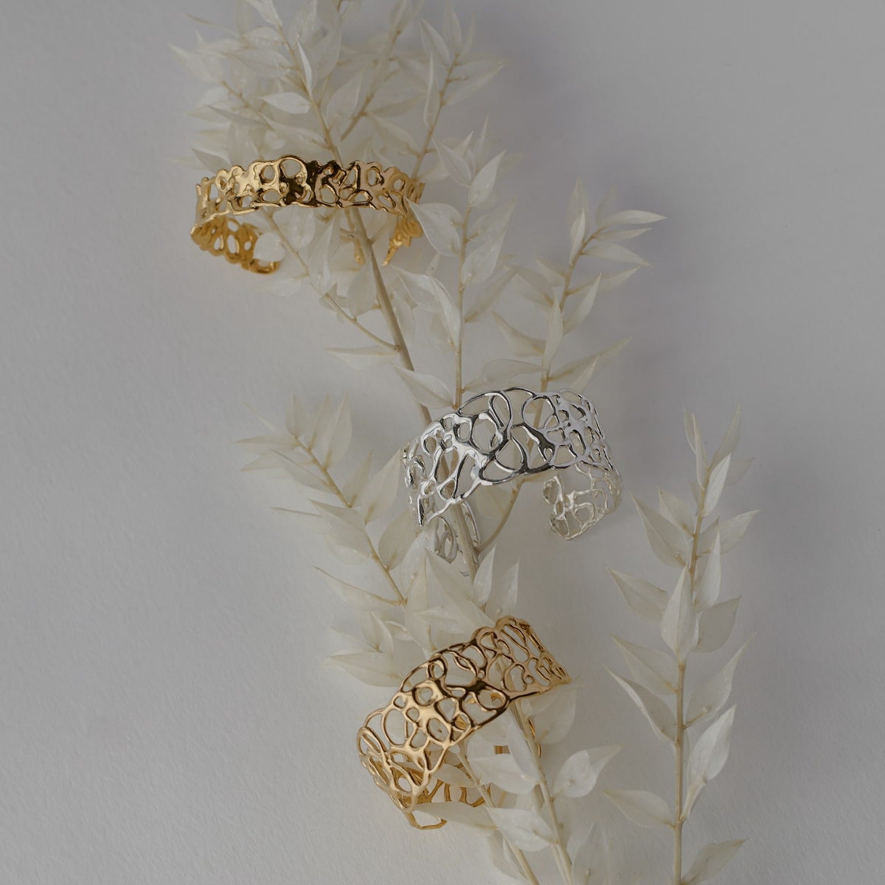 Abstract squiggle thin cuff bracelet in 18k gold vermeil.