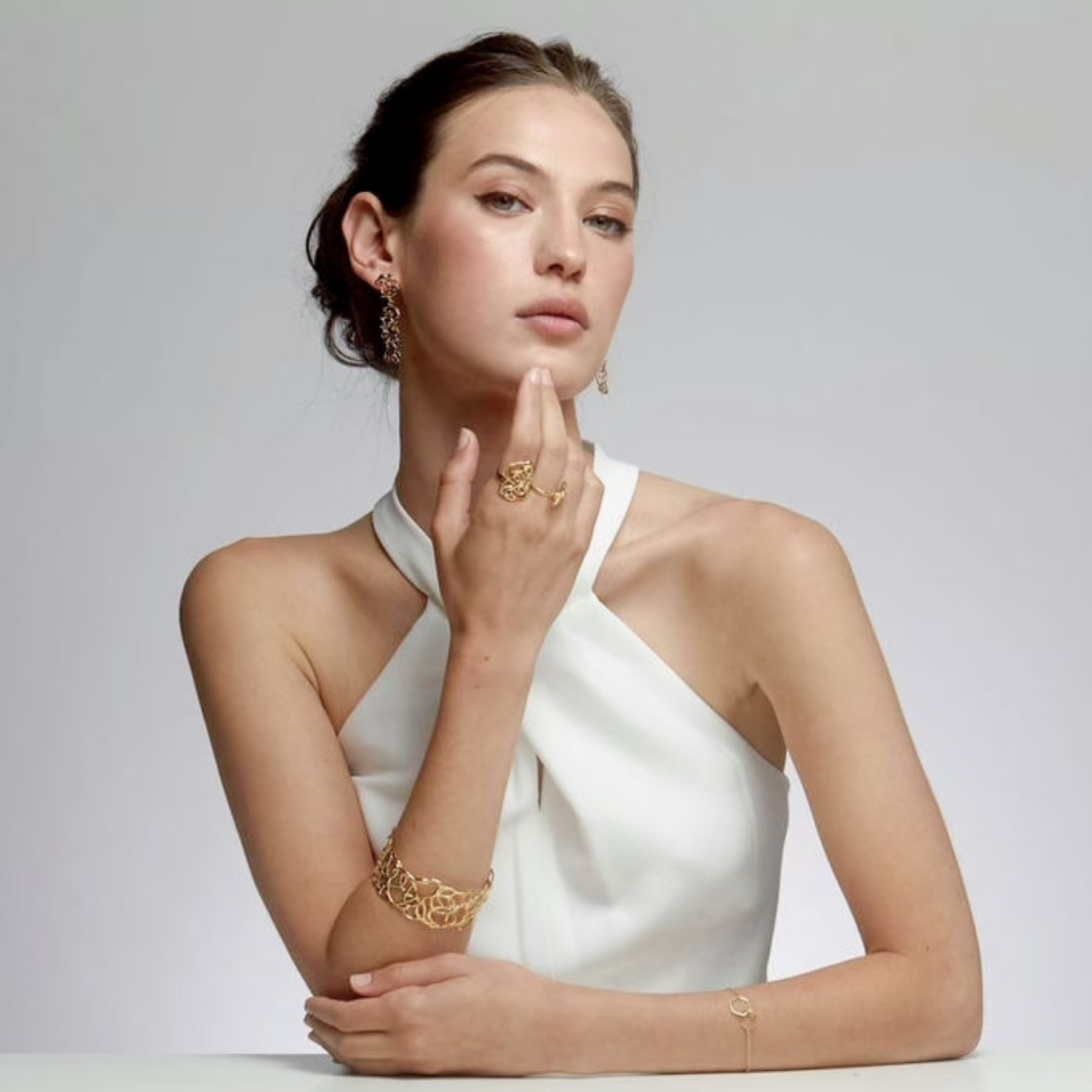 Abstract, squiggle wide slip-on bangle in 18k gold vermeil.