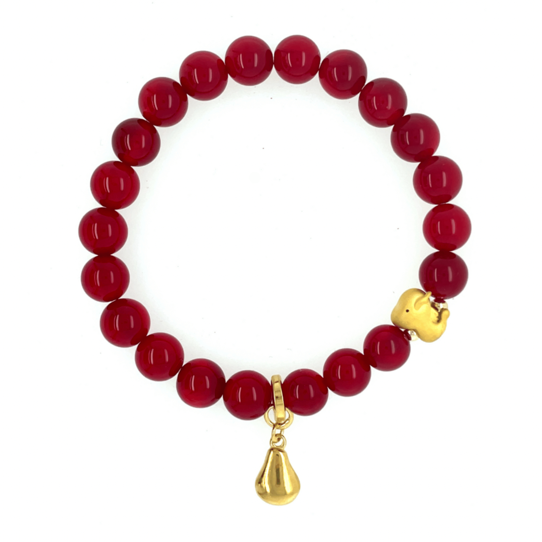 year of the dragon beaded bracelet with red jade and a gold dragon bead