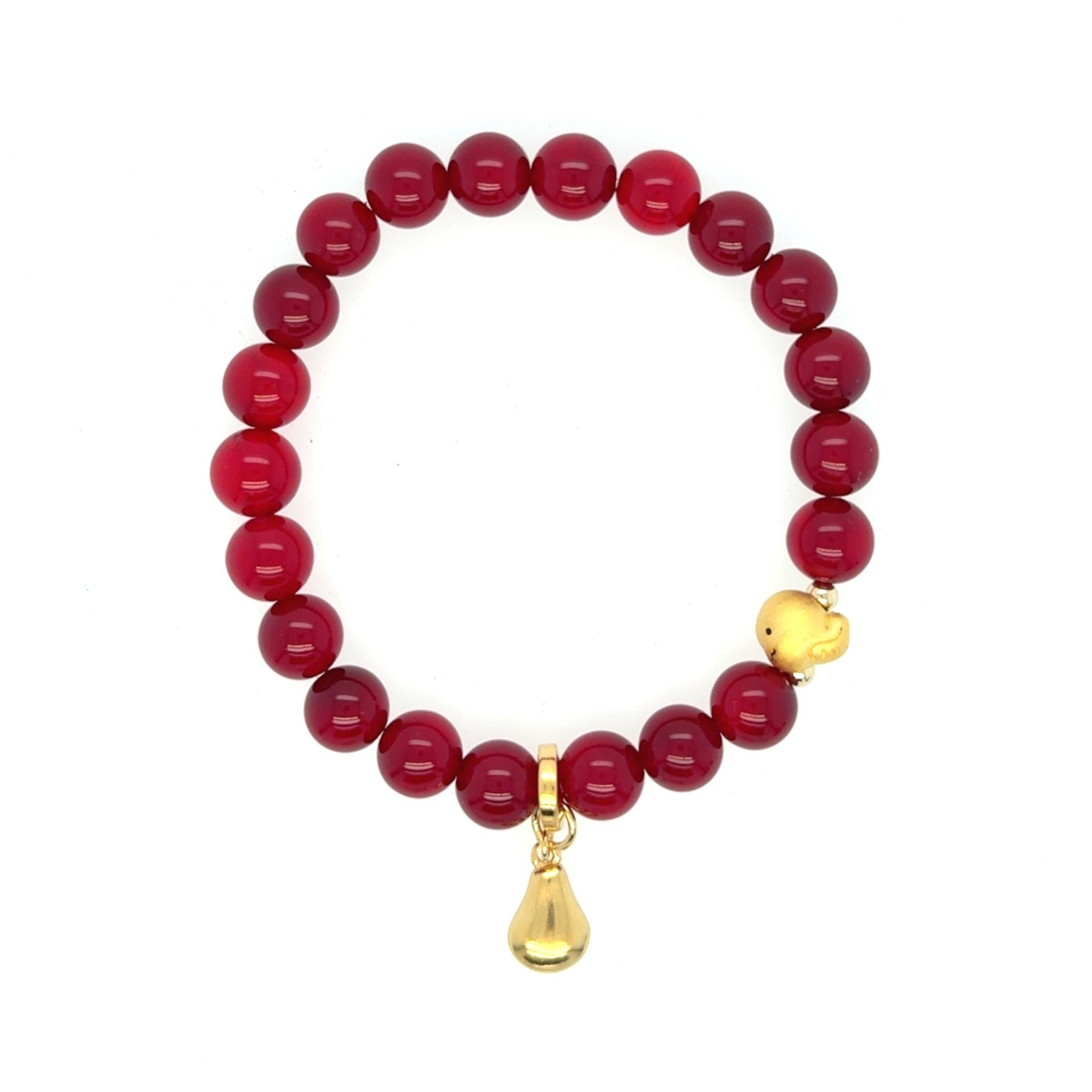 red jade beads with 14k gold snake bead