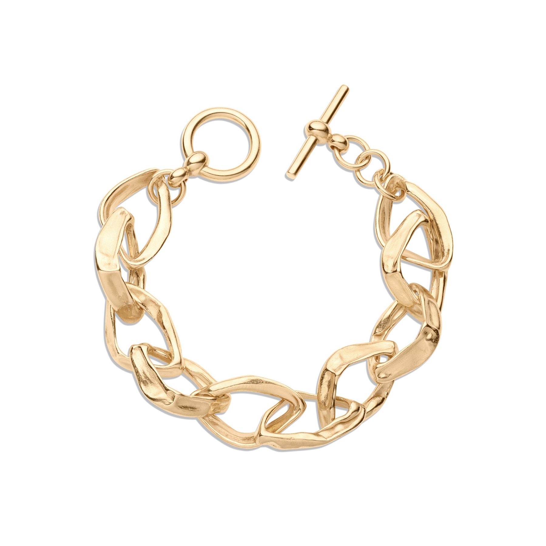 Abstract chunky chain bracelet with a toggle clasp in 18k gold vermeil.