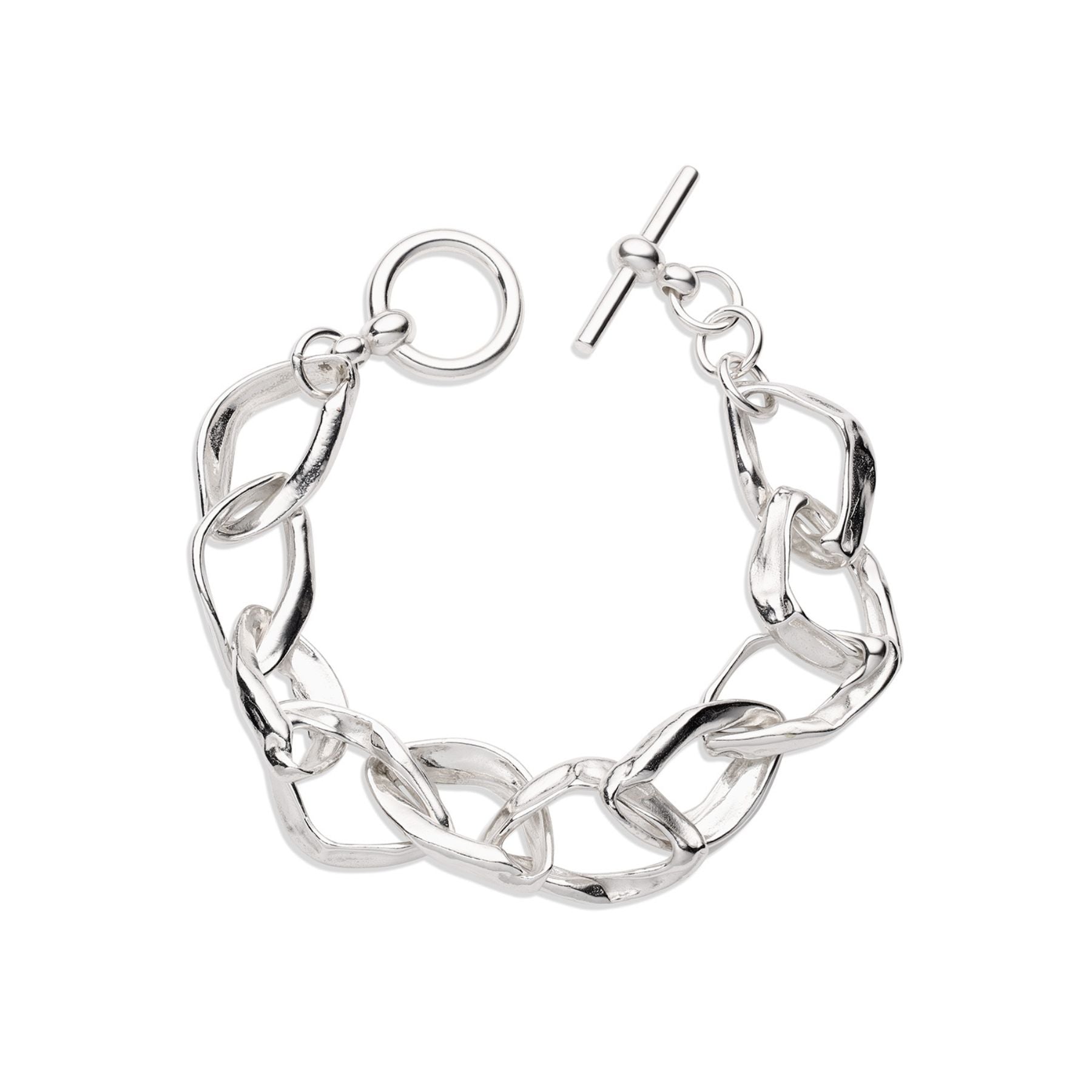 Abstract chunky chain bracelet with a toggle clasp in sterling silver.