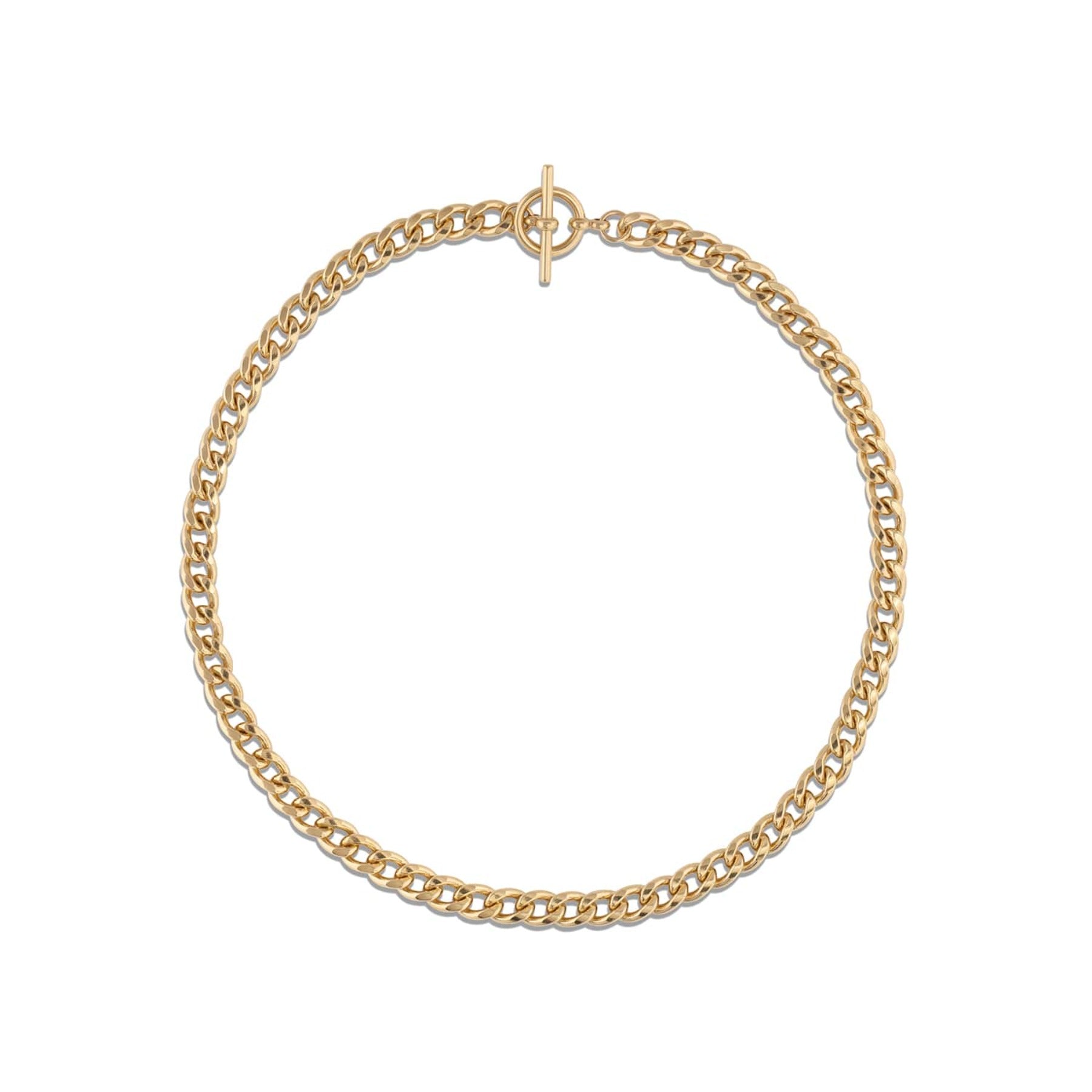 Flat curb chain necklace with toggle clasp in 18k gold vermeil.