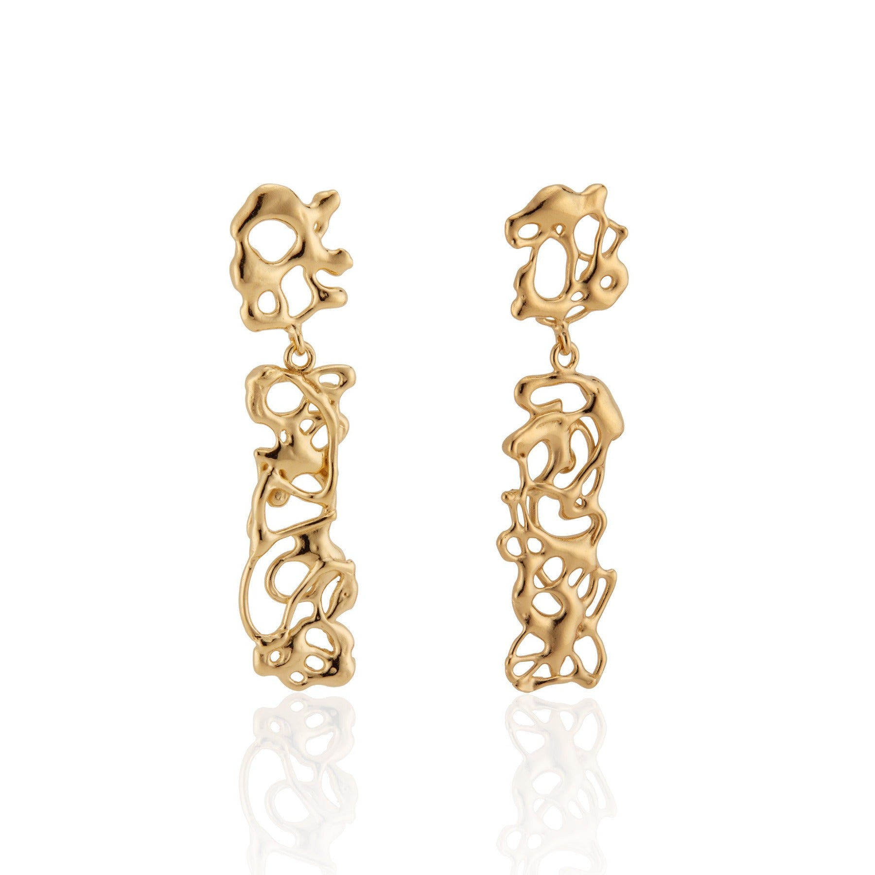 Abstract, squiggle dangling earrings in 18k gold vermeil.