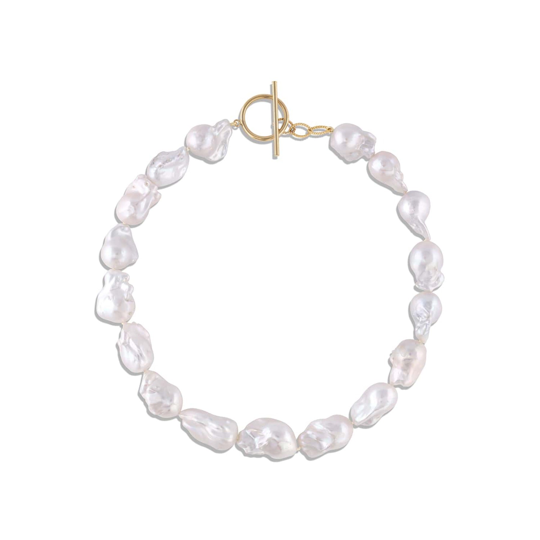 Chunky baroque pearl choker statement necklace with 14k gold-filled toggle clasp.