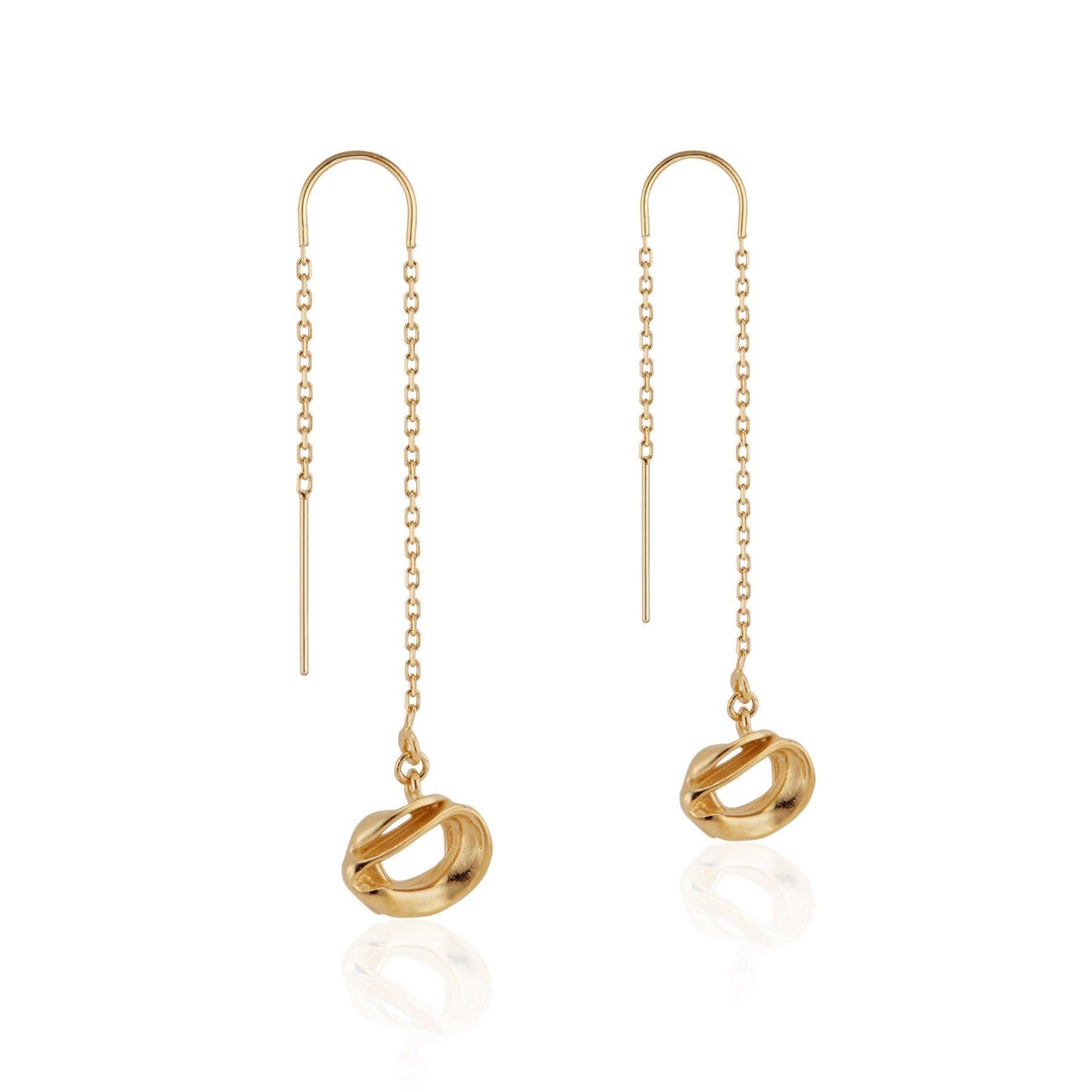 Organic abstract oval circle threader dangling earrings in 18k gold vermeil.
