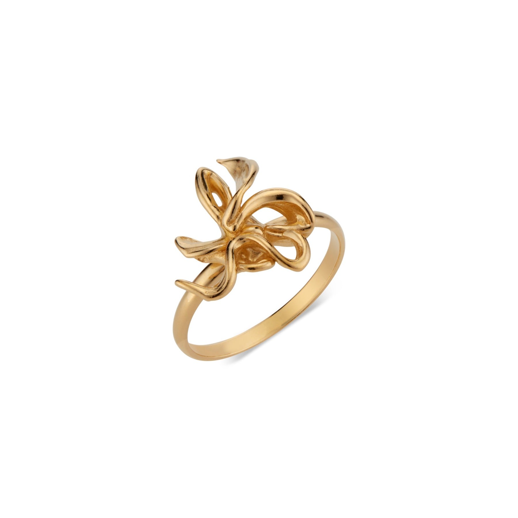 Abstract sculptural lily flower ring in 18k gold vermeil.