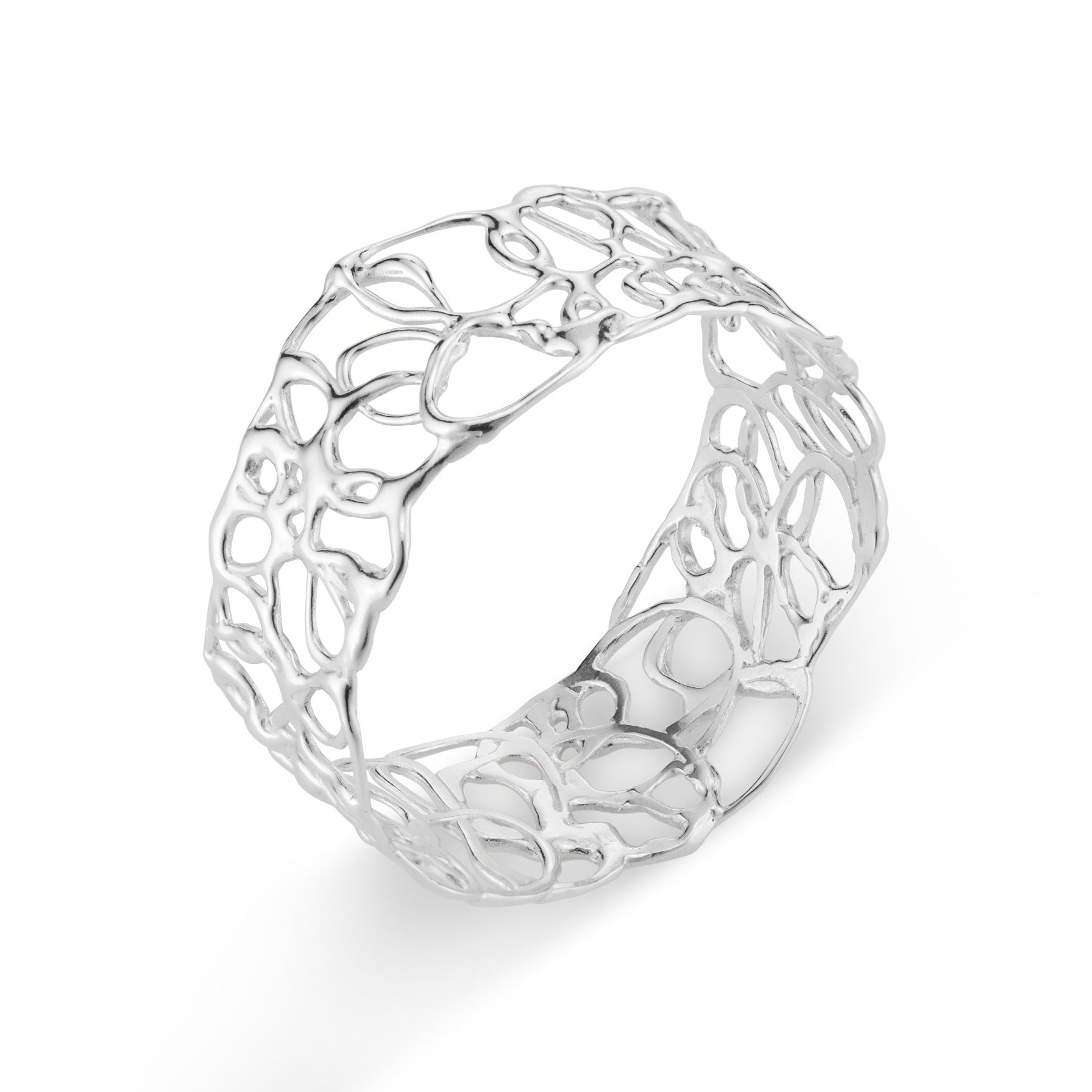 Abstract, squiggle slip on bangle in sterling silver.