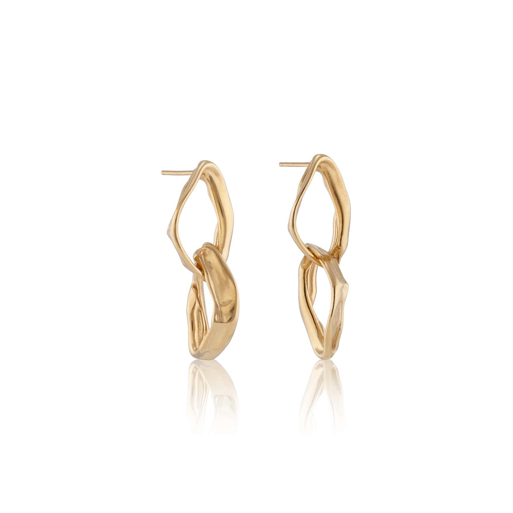 Abstract chunky interlocking gold chain link earrings in 18k gold vermeil.