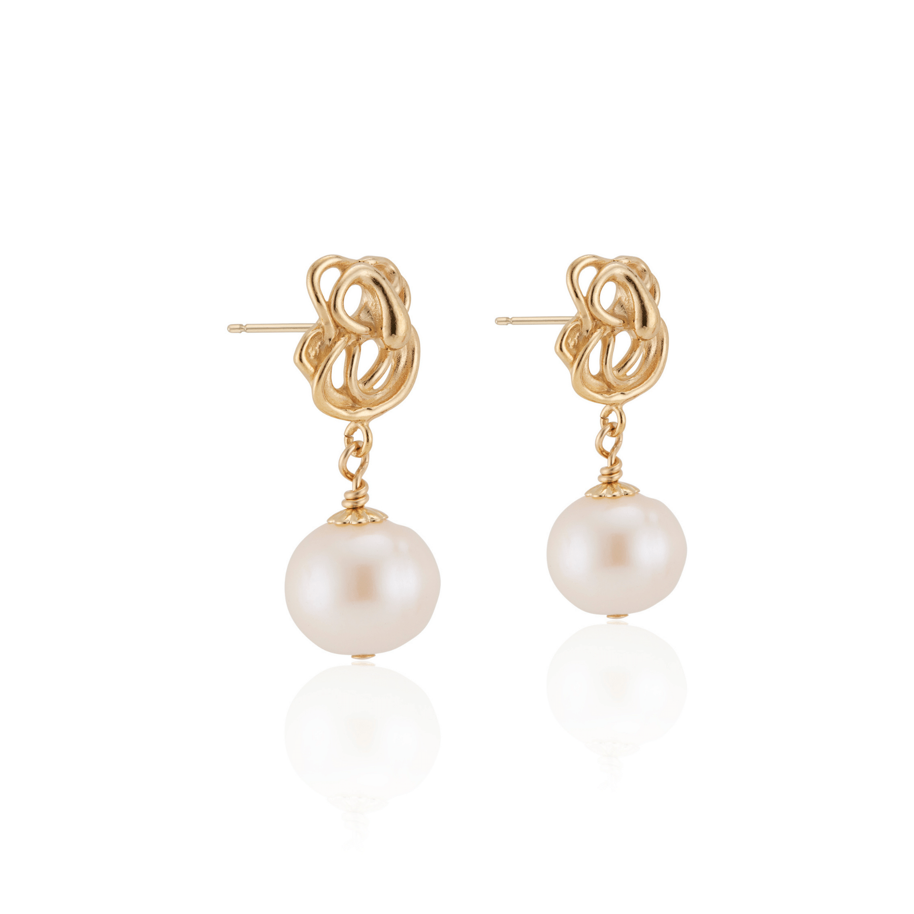 Abstract squiggle drop earrings in 18k gold vermeil with cultured freshwater pearl drops