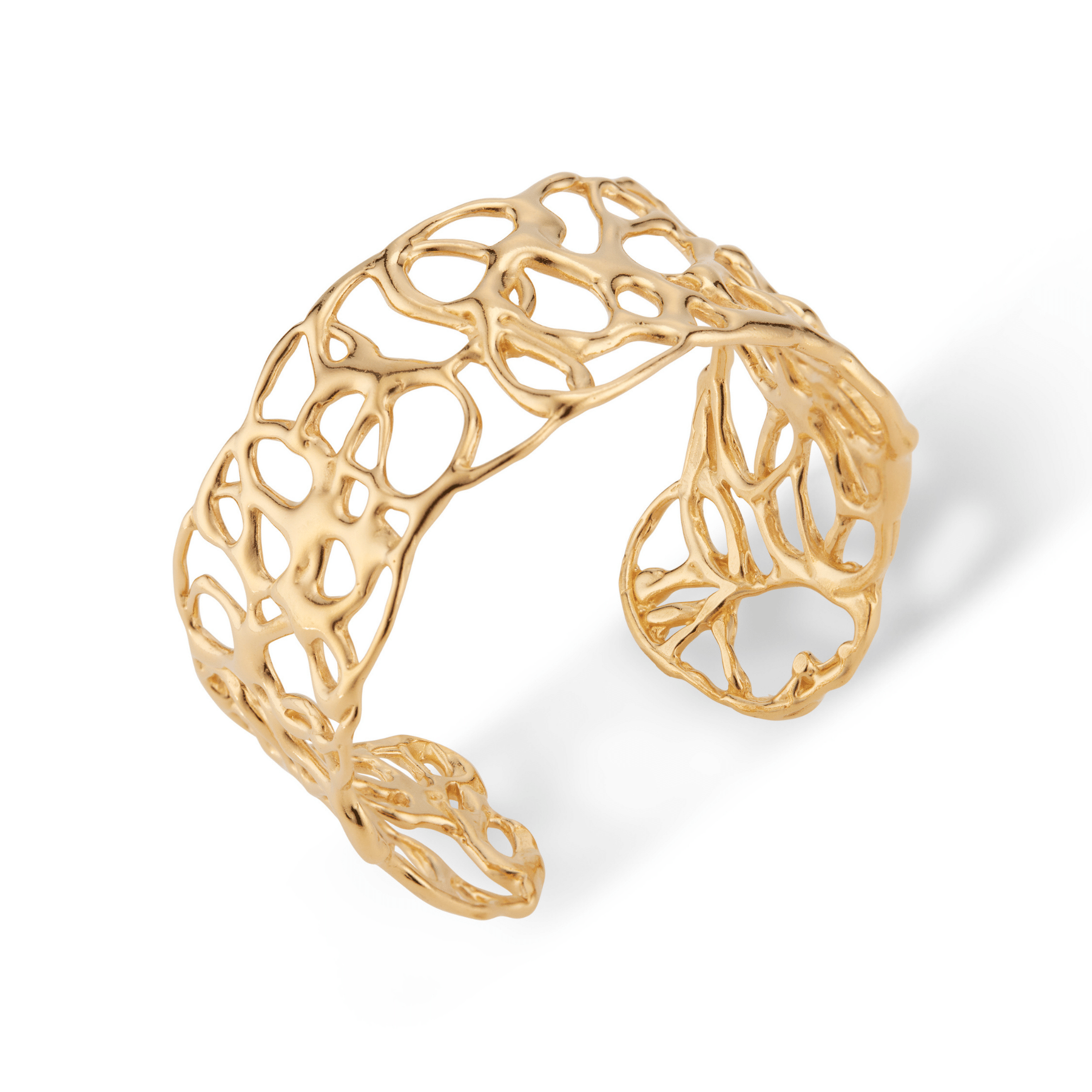 Abstract squiggle wide cuff bracelet in 18k gold vermeil.